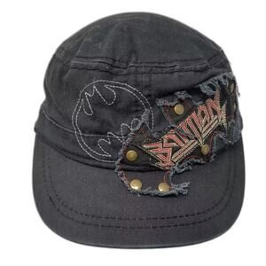 DC Comics Batman Army Cap Hat Black Red Studded Distressed Cotton OS Fitted